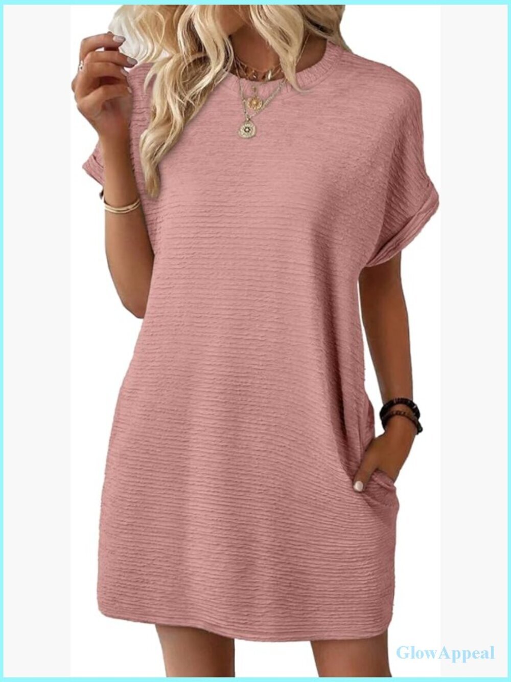 Crew Neck Mini Dress Short Sleeve Swing Silhouette Casual Beach Vacation
